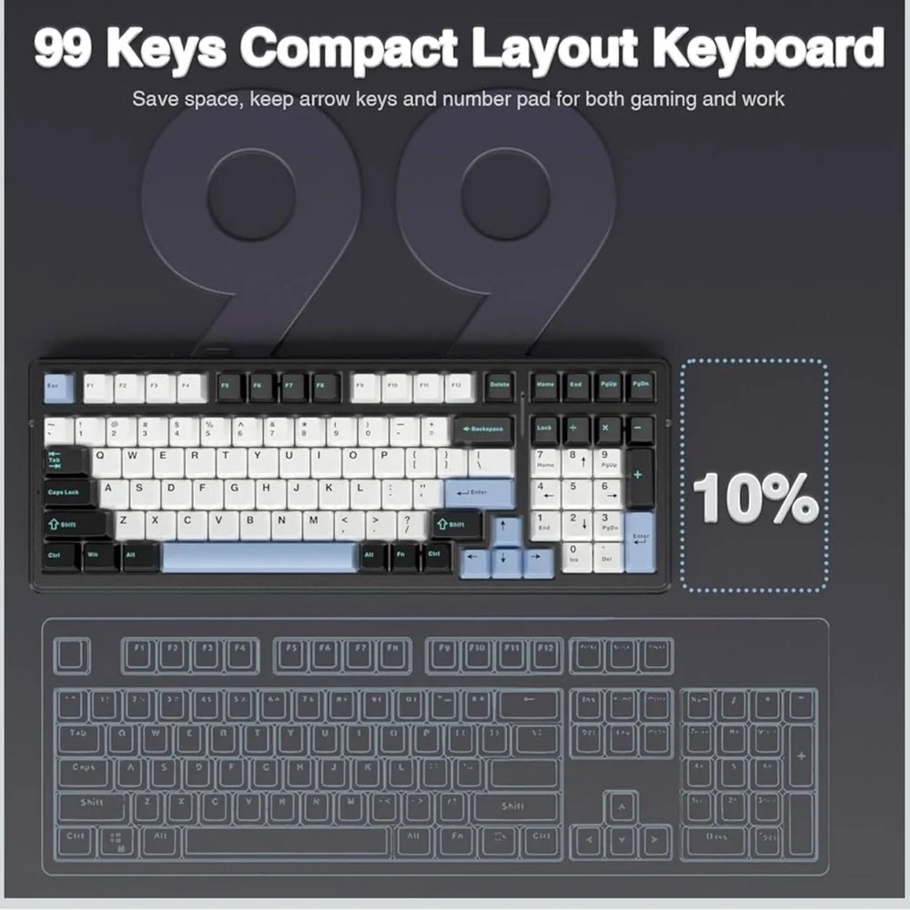 Sleek Black and White Mechanical Keyboard with Blue Accents